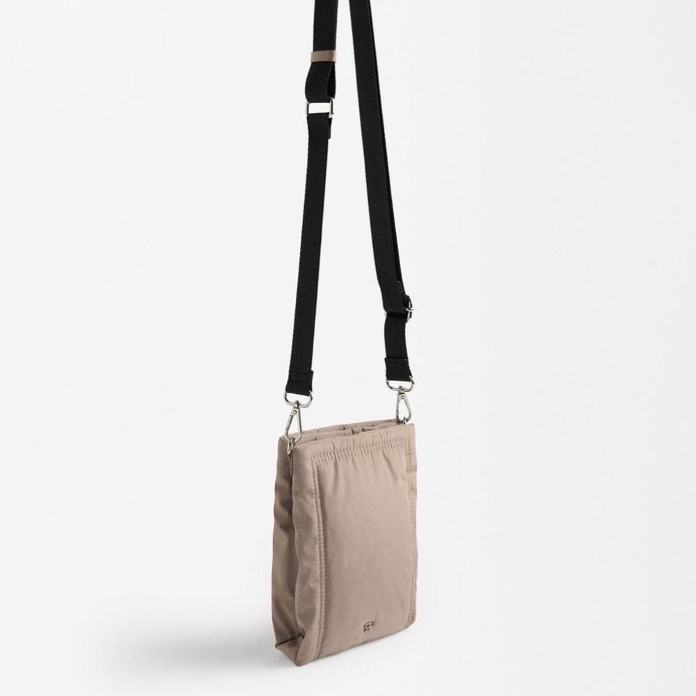 Parfois Taupe Nylon Crossbody Phone Travel Bag Minimalist Utility Shoulder Bag